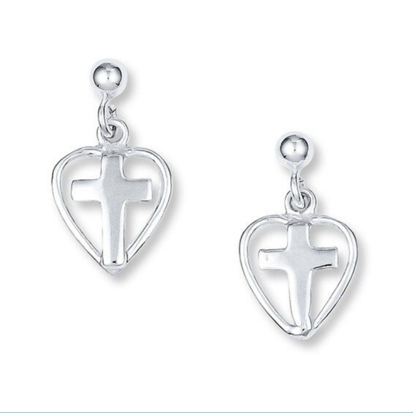 Jewelry - Beautiful vibrant sterling silver heart shaped cross earrings